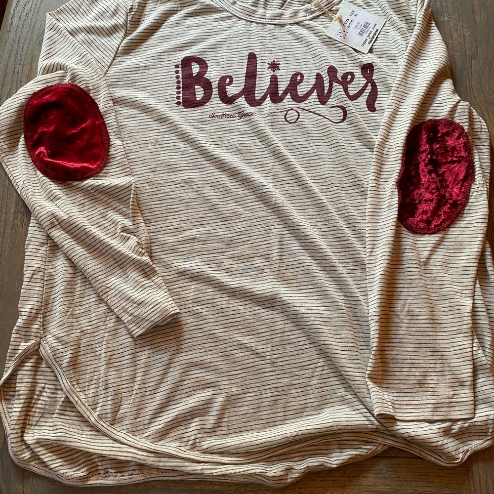Southern Grace Cream and Red Long Sleeve Relaxed Tee
